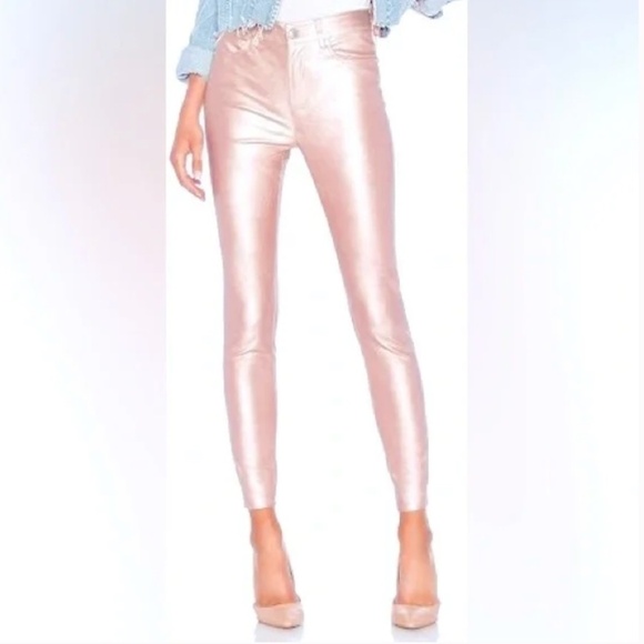 Free People Rose Pink High Rise Vegan Leather Leggings Pants 26 - Picture 2 of 10